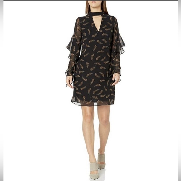 Sam Edelman NWT midi shift dress, choker neckline, bell sleeves, with slip. Sz 6 - Picture 1 of 16